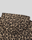 Closeup of oversized back hood on Leopard Accent Hoodie in Leopard Coffee