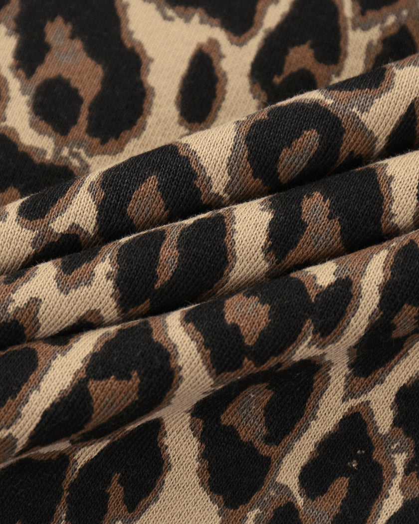 Closeup of Leopard Coffee cotton fabric on Leopard Accent Hoodie