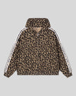 Leopard Accent Hoodie in Leopard Coffee with contrast white sleeve stripes front view