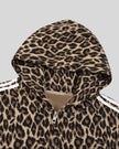 Closeup of hood, full-zip front and leopard print on Leopard Accent Hoodie