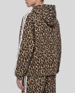 Mid body back angle view of woman wearing Leopard Accent Hoodie in Leopard Coffee