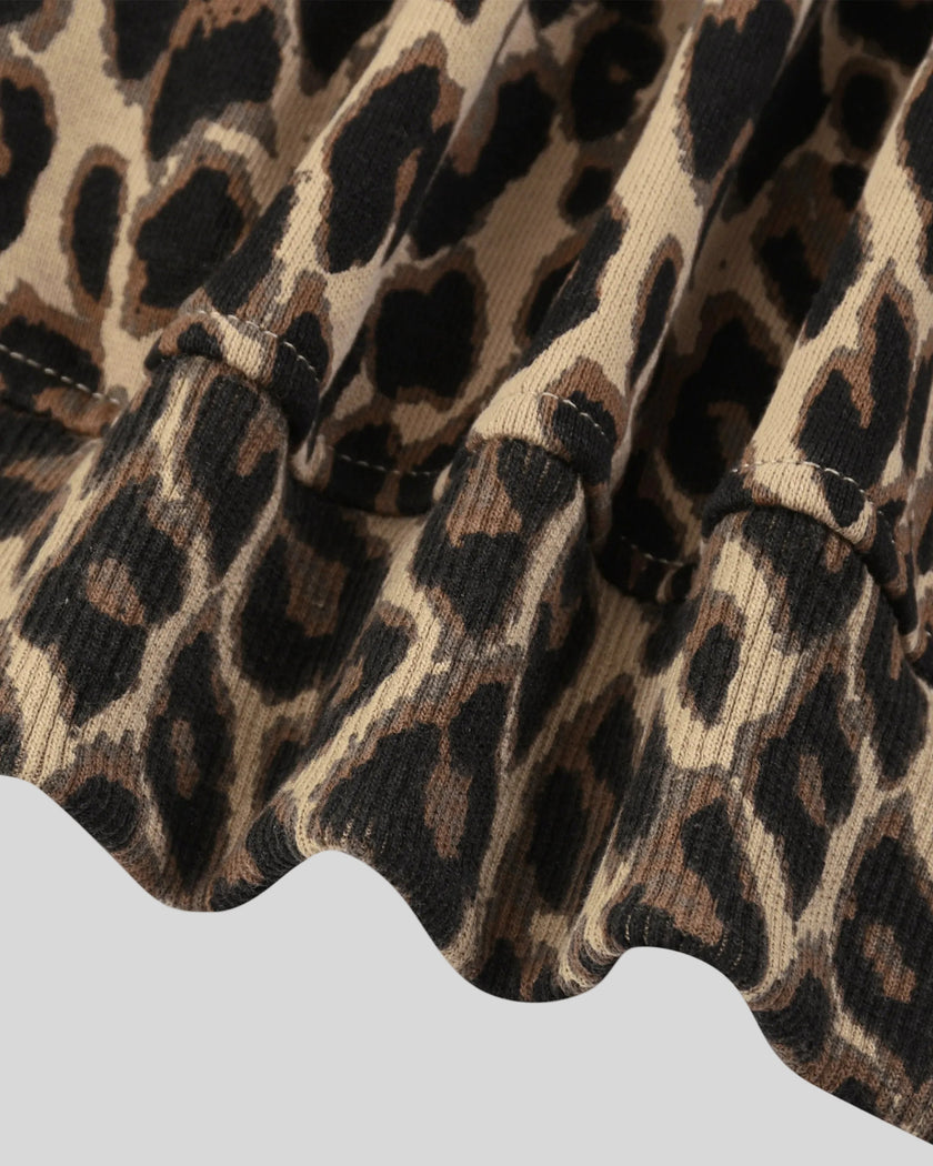 Closeup of ribbed hem on Leopard Accent Hoodie in Leopard Coffee
