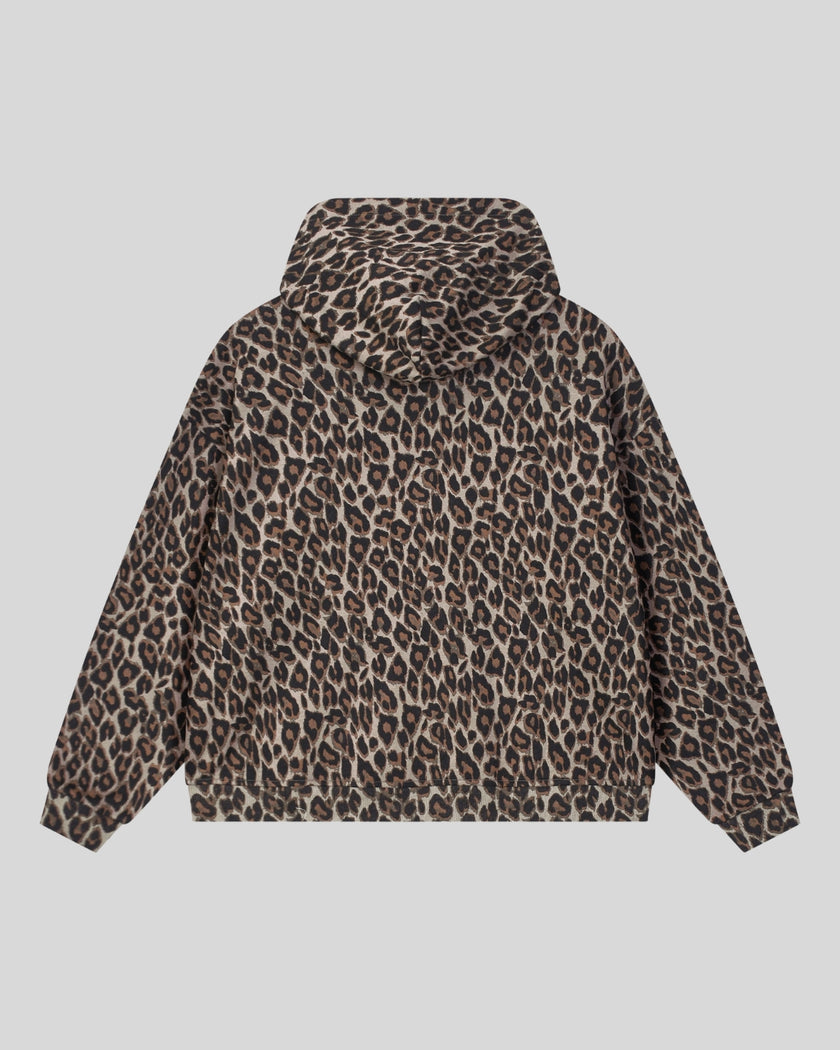 Leopard Accent Hoodie in Leopard Light Taupe with oversized hood back view