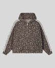 Leopard Accent Hoodie in Leopard Light Taupe with contrast white sleeve stripes front view