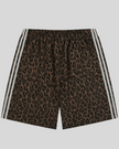 Leopard Accent Shorts in Leopard Brown with contrast white side stripes back view