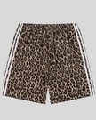 Leopard Accent Shorts in Leopard Coffee with contrast white side stripes back view