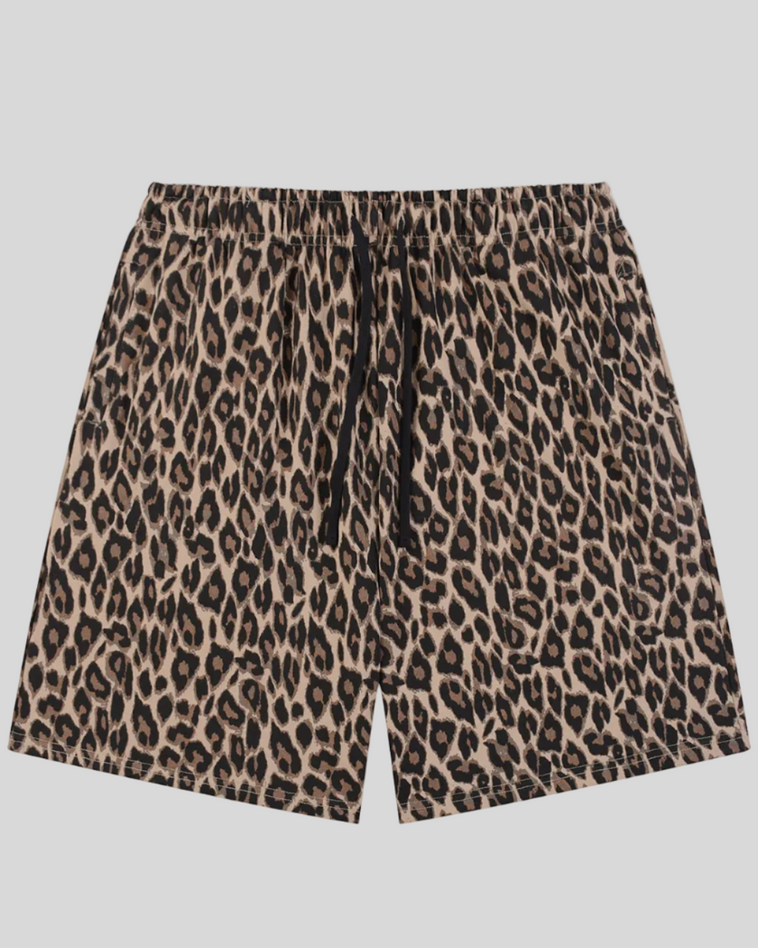 Leopard Accent Shorts in Leopard Coffee with relaxed straight-leg silhouette front view