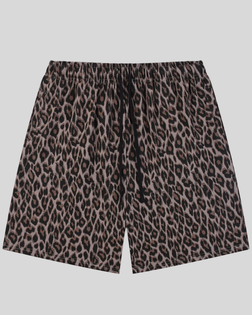 Leopard Accent Shorts in Leopard Light Taupe with relaxed straight-leg silhouette front view
