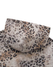 Closeup of oversized back hood and vintage leopard wash on Leopard Vintage Accent Hoodie