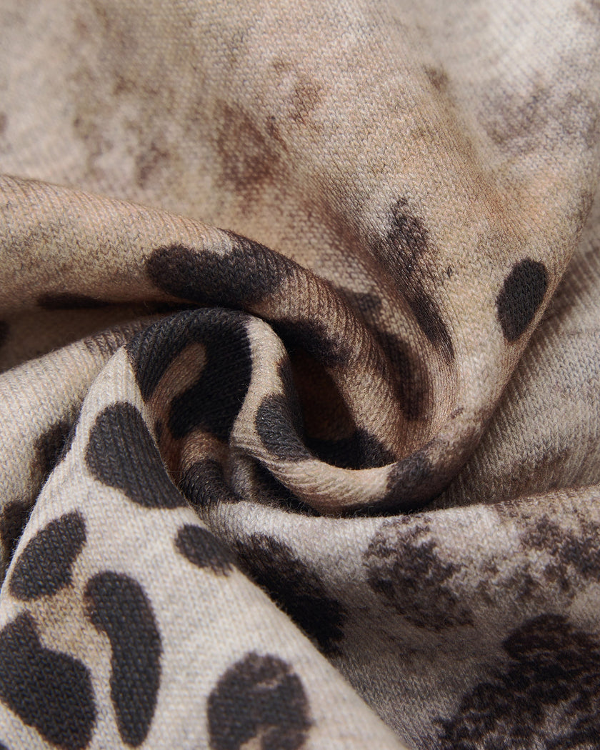 Detailed view of washed leopard print cotton-blend fabric on Leopard Vintage Accent Hoodie