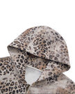 Closeup of hood and full-zip front on Leopard Vintage Accent Hoodie in Leopard Apricot