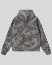 Leopard Vintage Accent Hoodie in Leopard Dark Gray with oversized hood back view