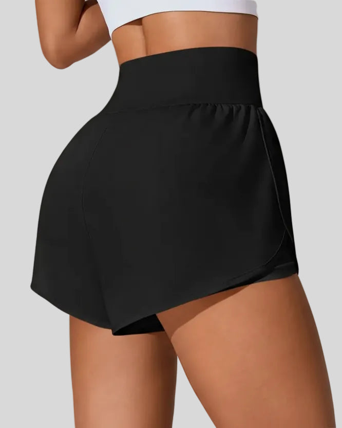 Back view of Athlesi LiftMove Pocket Active Shorts in black showing smooth waistband and coverage