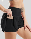 Right side view of Athlesi LiftMove Pocket Active Shorts in black highlighting built-in shorts design