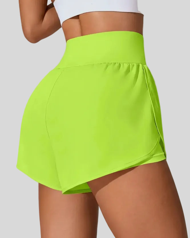 Back view of Athlesi LiftMove Pocket Active Shorts in neon green showing smooth waistband and coverage