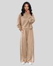 Front view of model wearing Athlesi LineFlow Crewneck Lounge Set in Khaki