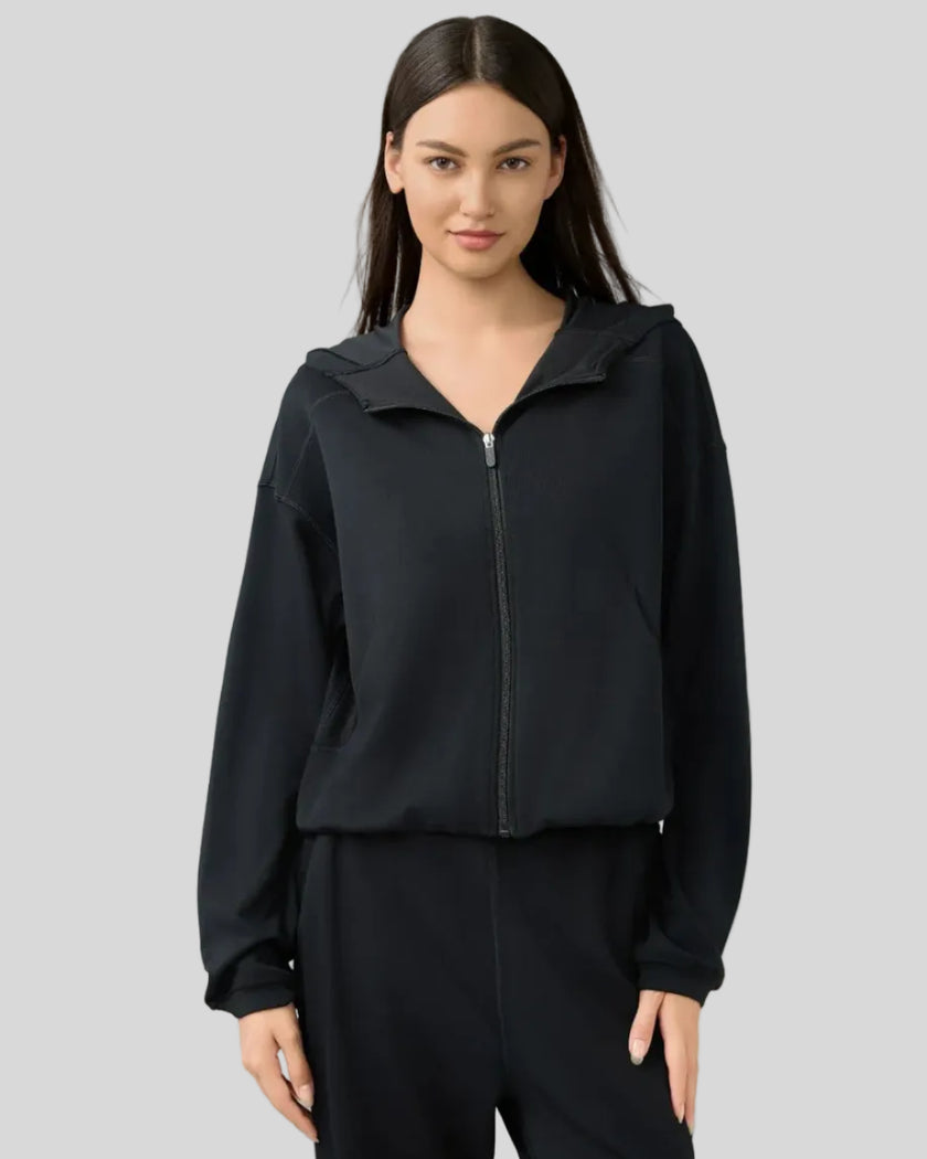 Blackclose up highlighting jacket zip up design