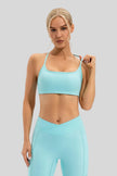 Seamless aqua sports bra featuring slim shoulder straps