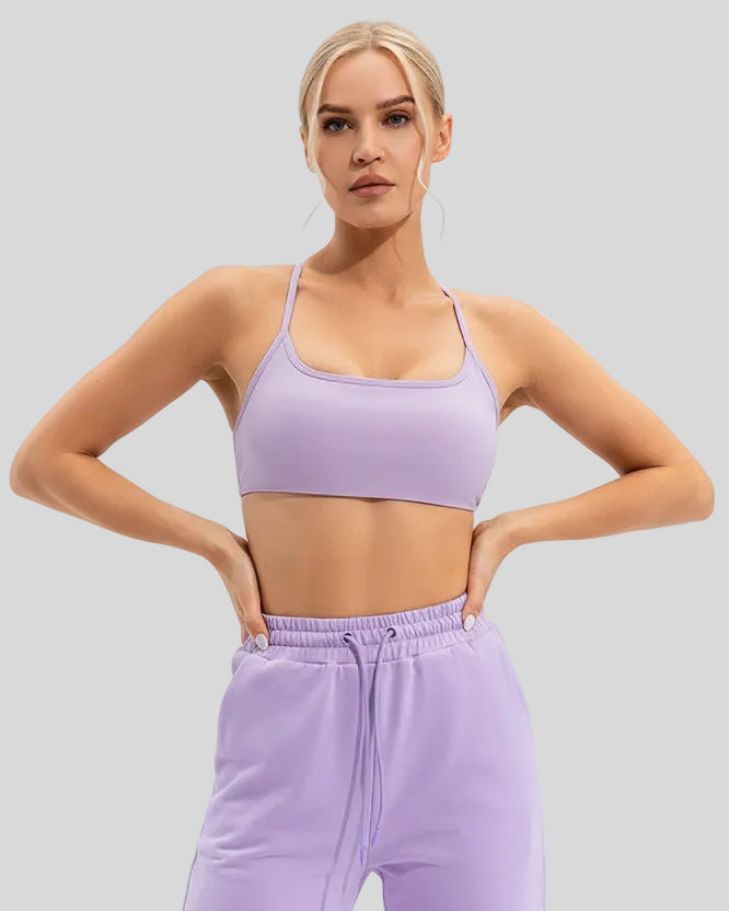 Seamless lilac sports bra featuring slim shoulder straps