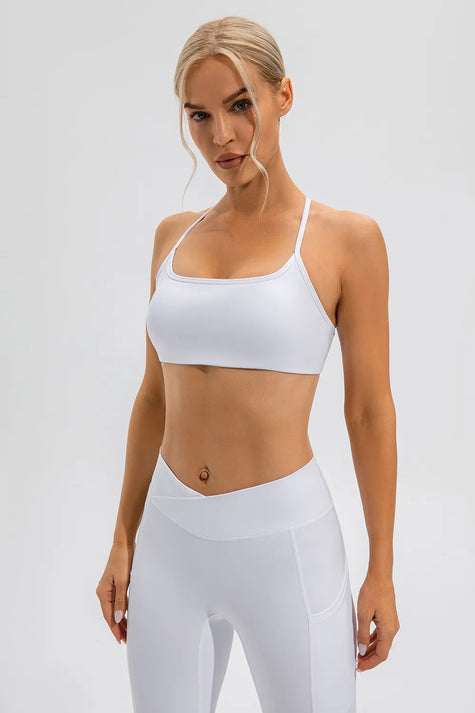Feminine coverage with LumaForm Crisscross Sports Bra in White - Athlesi