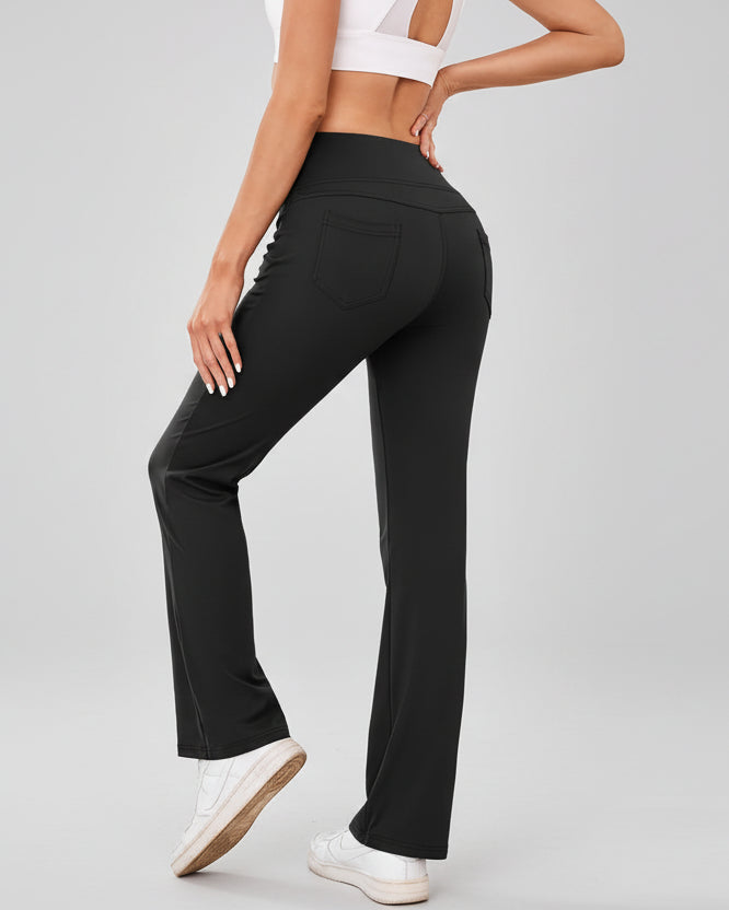 Back angled view of Athlesi MotionEase Pocket active pant in black