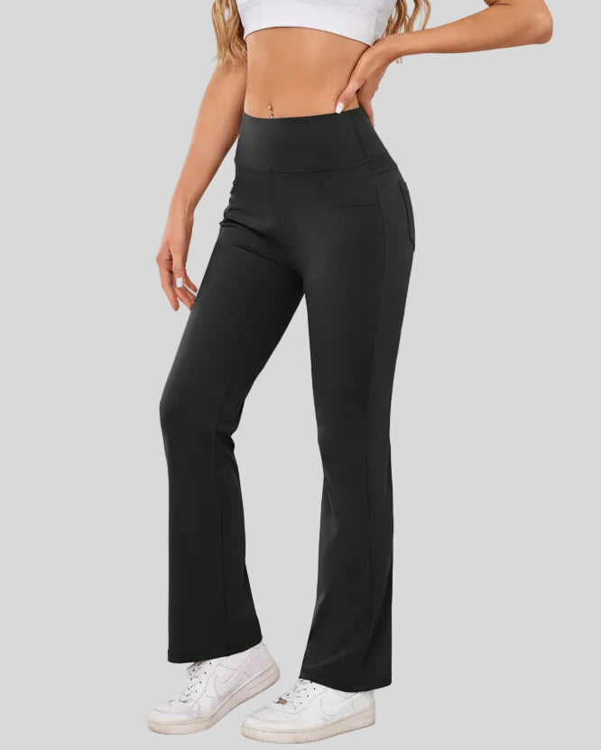 Side angled front view of Athlesi MotionEase Everyday active pant in black