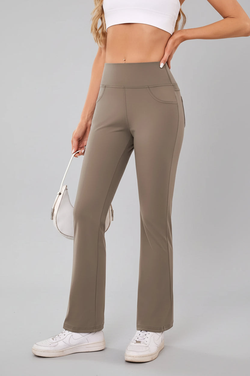 Angled front view of Athlesi MotionEase Everyday active pant in camel