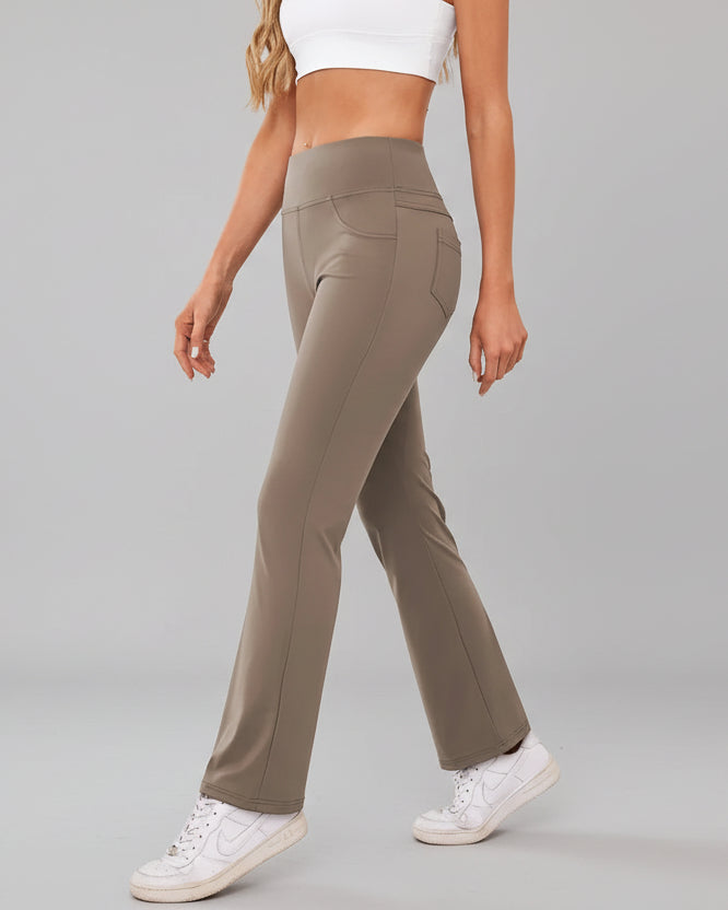 Side view of Athlesi MotionEase Everyday active pant in camel