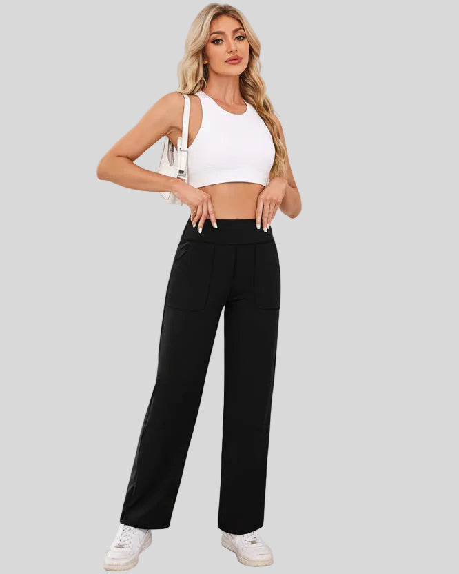 Athlesi MotionEase Relaxed active pant in black, fullbody front view