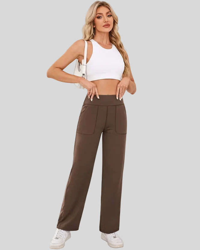 Athlesi MotionEase Relaxed active pant in brown, fullbody front view