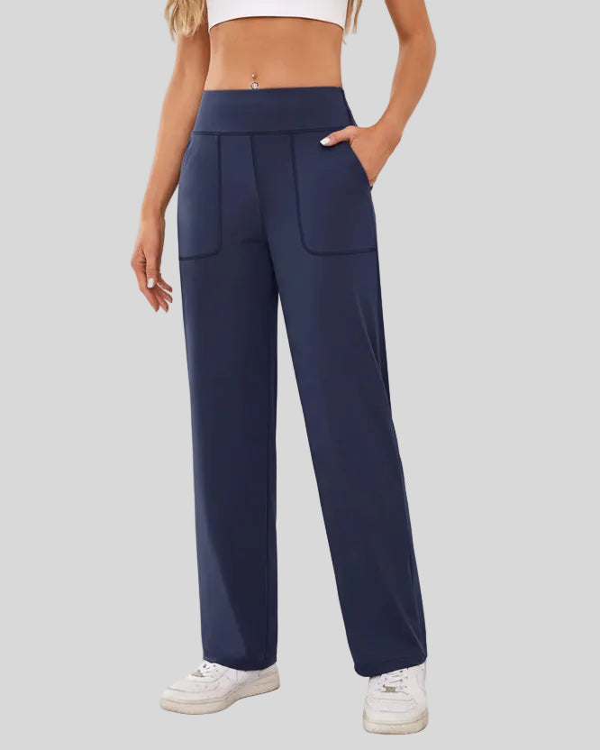Angled front view of Athlesi MotionEase Relaxed active pant in dark navy