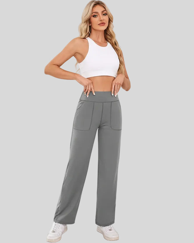 Athlesi MotionEase Relaxed active pant in gray, fullbody front view