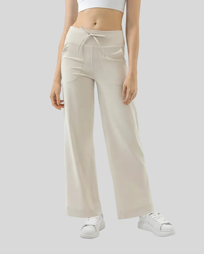 MotionEase Utility Active Pant in cream, front view with drawstring waistband