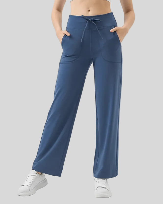 MotionEase Utility Active Pant dusty blue front angle showing relaxed fit and pockets