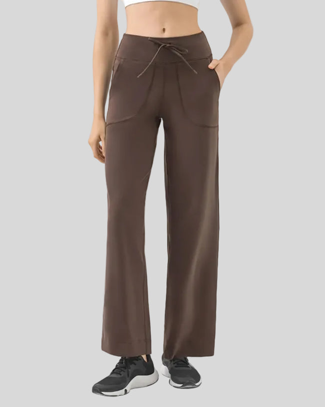 MotionEase Utility Active Pant in mocha, front view with drawstring waistband