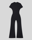 MotionFlow Flared Leg Jumpsuit in Black back view showcasing the sculpted silhouette and flared leg design