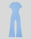 MotionFlow Flared Leg Jumpsuit in Blue back view showcasing the sculpted silhouette and flared leg design
