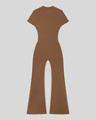 MotionFlow Flared Leg Jumpsuit in Brown back view showcasing the sculpted silhouette and flared leg design