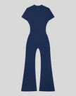MotionFlow Flared Leg Jumpsuit in Royal Blue back view showcasing the sculpted silhouette and flared leg design