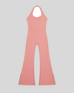 MotionFlow Halter Jumpsuit in Pink front view featuring a halter neckline and flared-leg silhouette
