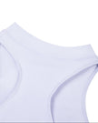 Close-up of the racerback neckline on the MotionFlow Yoga Romper in Purple