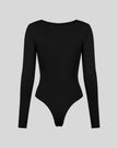 Athlesi MotionForm Long Sleeve Bodysuit in Black, back view showing the sleek fitted silhouette and long sleeves