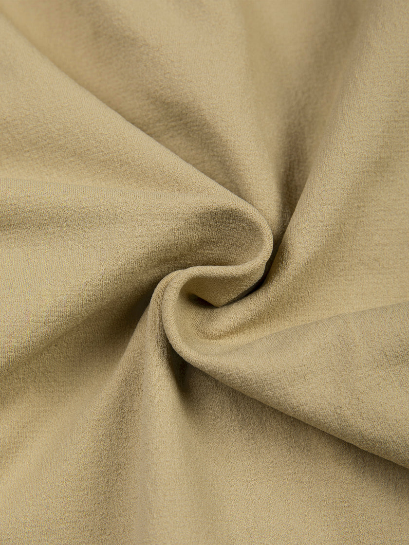 Detailed view of the smooth stretch fabric and construction of the MotionZip Ruched Bodysuit in Khaki