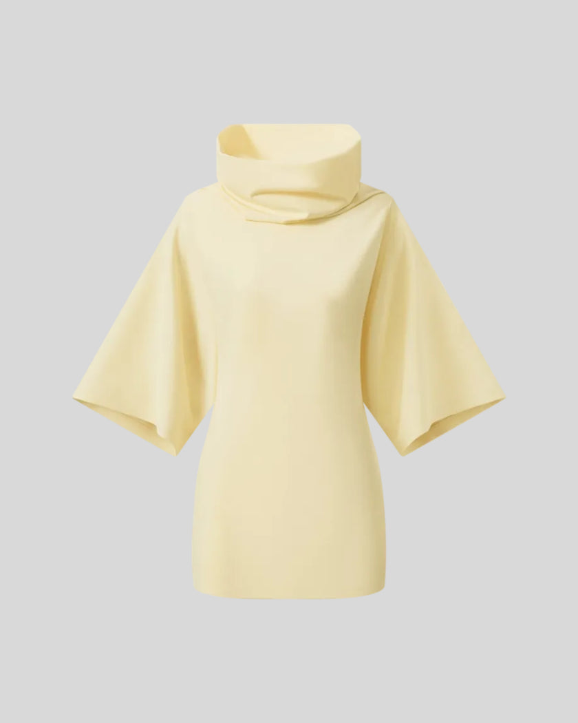 Muse Cowl Tunic in apricot with wide three-quarter sleeves front view