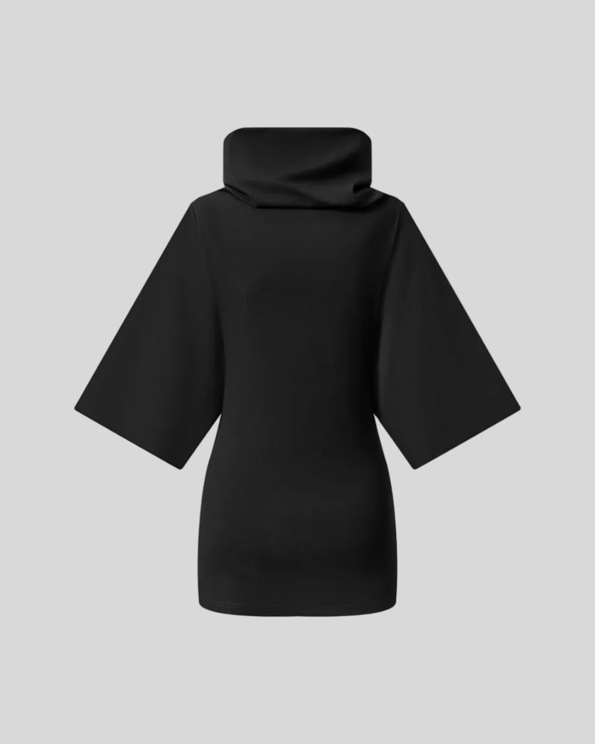 Muse Cowl Tunic in black with elongated silhouette back view
