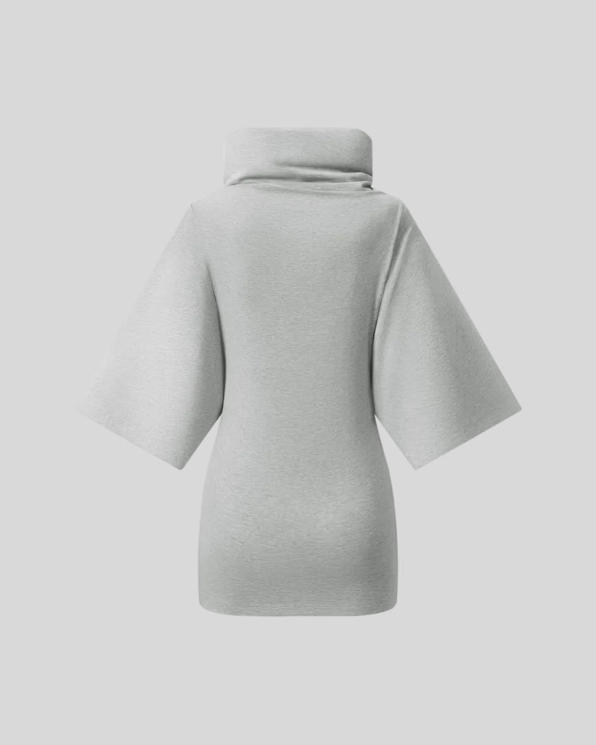 Muse Cowl Tunic in flower gray with elongated silhouette back view