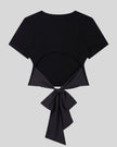 Back view of Nova Tie-Back Tee in black featuring an open back and contrasting Black bow