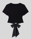 Nova Tie-Back Tee in black (with black,) short sleeves and a clean fitted front view