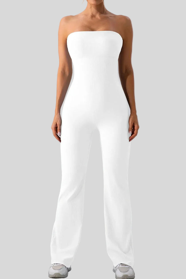 Athlesi OneFlow sleek active jumpsuit in white, front view