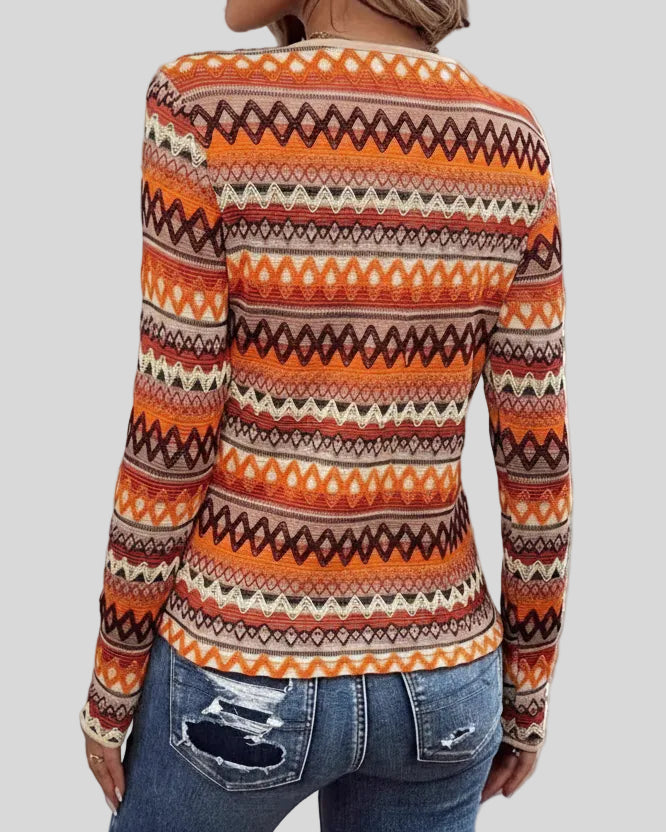 Back view of Athlesi PatternPulse Long Sleeve Top with allover pattern